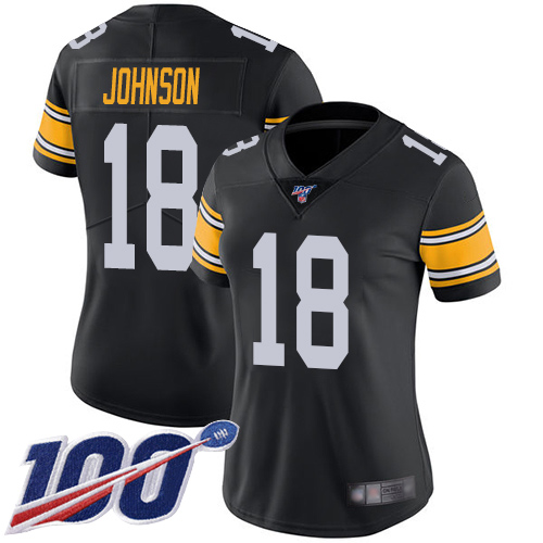 Women Pittsburgh Steelers Football 18 Limited Black Diontae Johnson Alternate 100th Season Vapor Untouchable Nike NFL Jersey